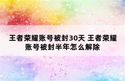 王者荣耀账号被封30天 王者荣耀账号被封半年怎么解除